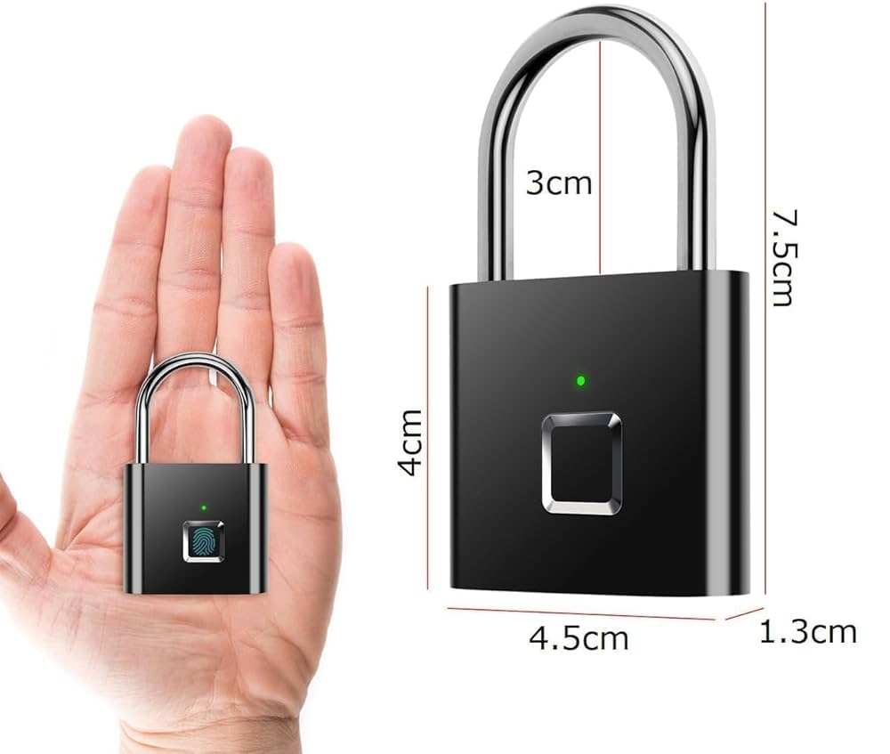 Smart Biometric Fingerprint Padlock – Keyless Security Lock with Up to 10 Fingerprint Storage, Rechargeable Battery & LED Indicator, Durable Waterproof Metal Design for Home