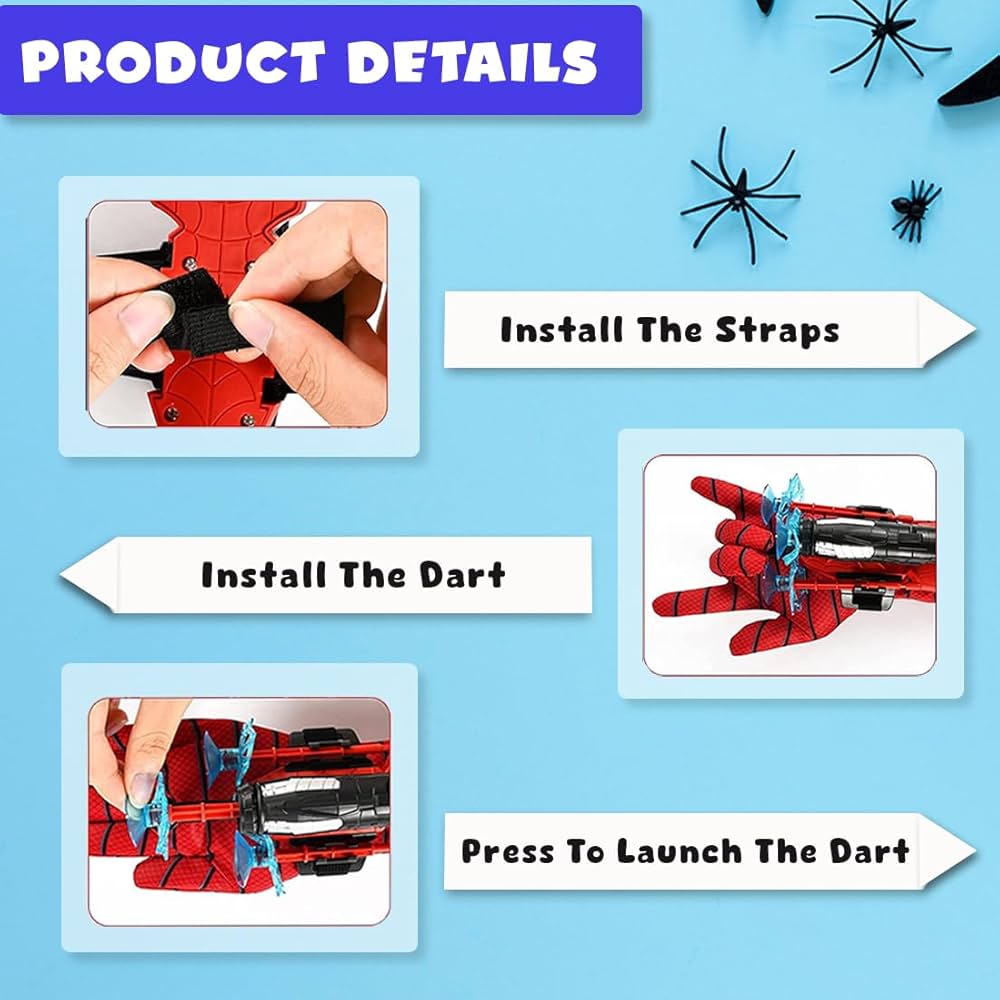 Spider Web Shooter Toys for Kids Real Gadget Toys for Boys Gloves Launcher Wrist Toy for School Fancy Dress Costume, Cosplay Launcher, Sticky Wall Soft Bomb Action Figures, Multicolor
