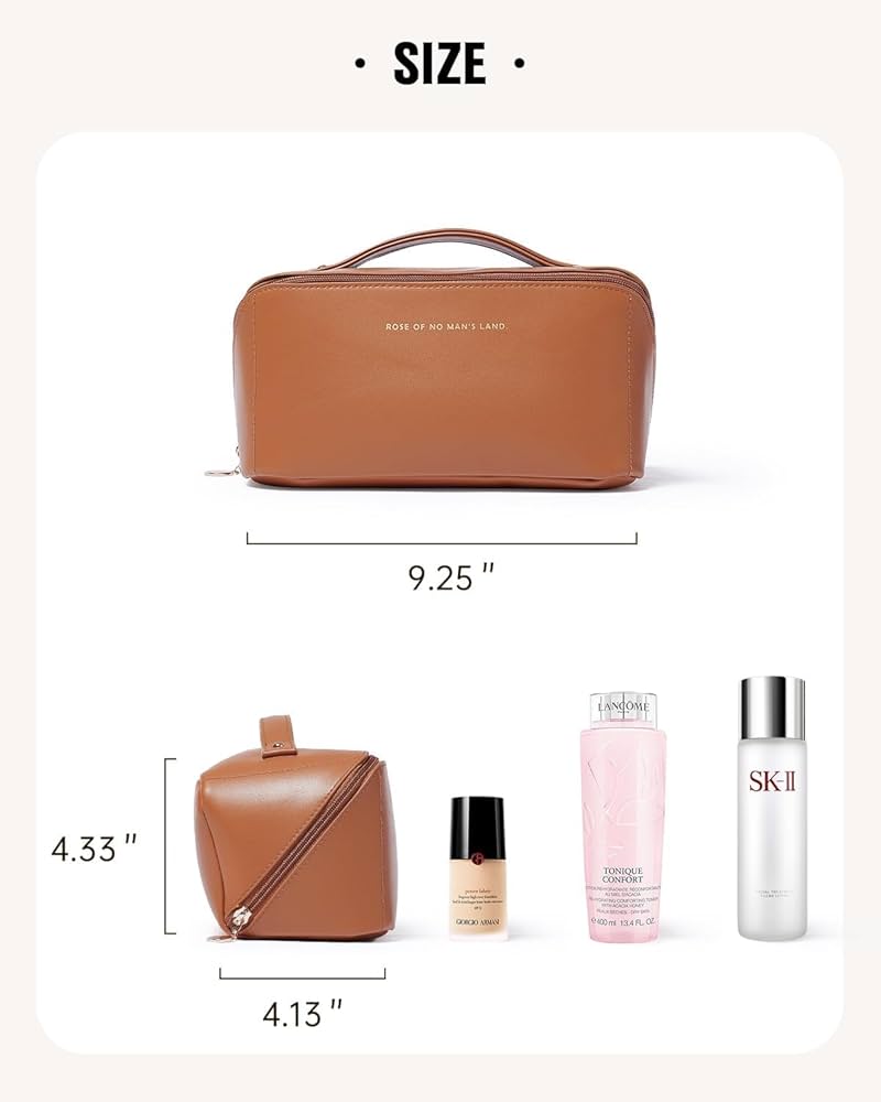 Makeup Pouch, Large Capacity Cosmetic Travel Bag, Women's Makeup Travel Bag Portable Leather Cosmetics Bag, Makeup Bags with Handle and Divider, Wide Opening Makeup Organizer