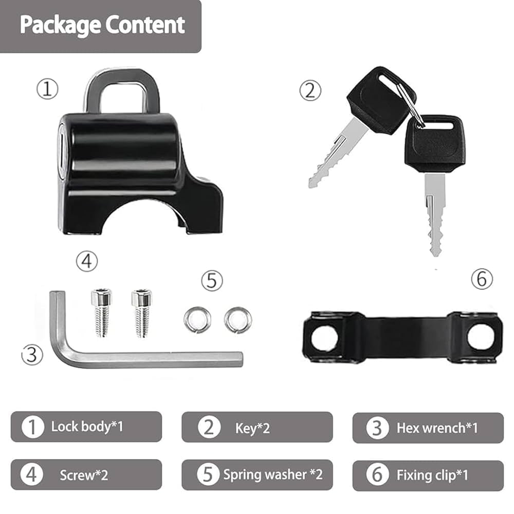 Helmet Lock for Bike - Motorbike Accessories, Anti-Theft Strong Helmet Safety Lock, Portable Bike Handlebar Tubing Helmet Lock with 2 Keys (Black)