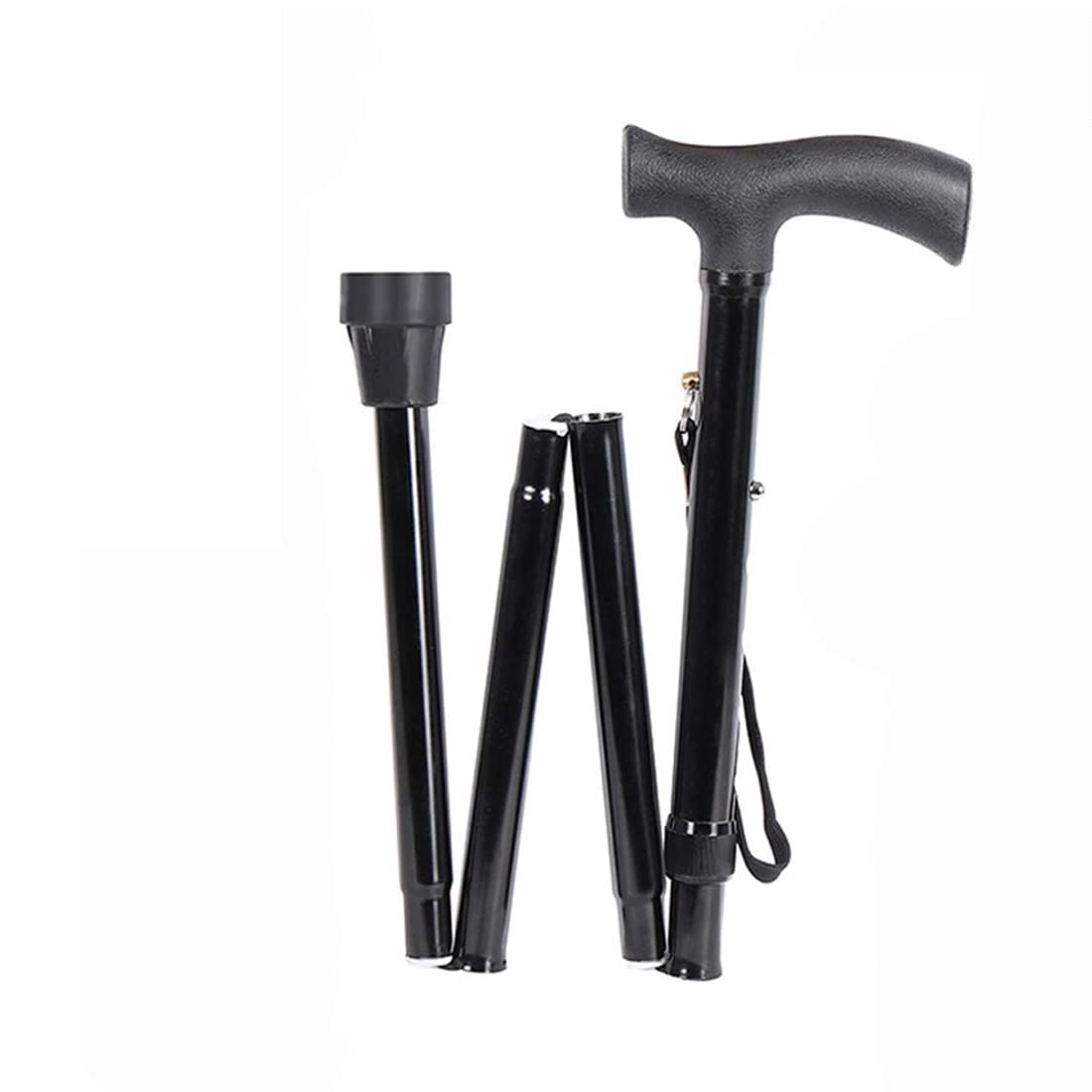Healthcare 4 Folding Sections Aluminium Foldable Walking Stick Adjustible Height, for Men, Women & Old People Support, Trekking Cane Stick, Easy to Store (Black)