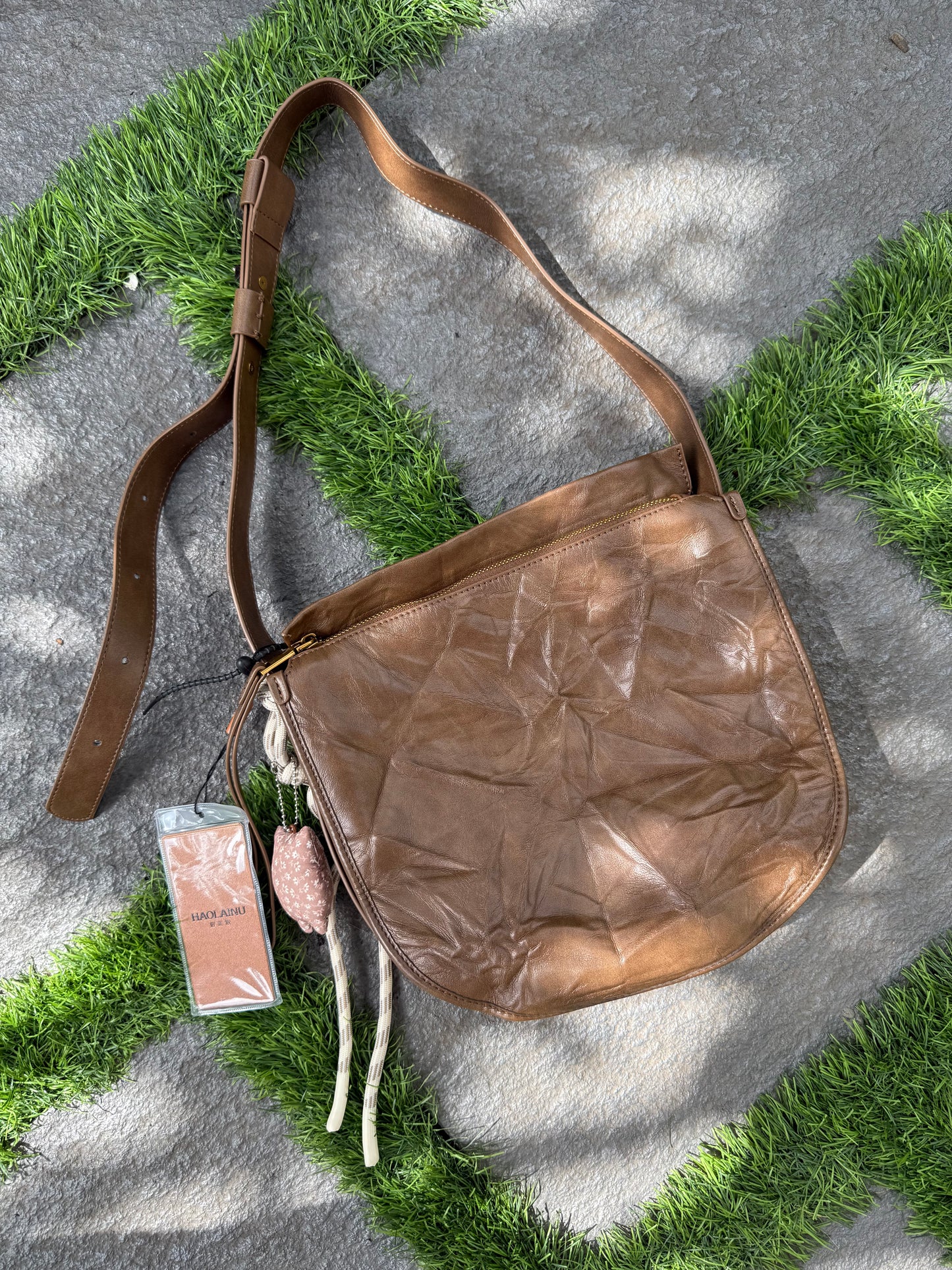 Vintage Leather-Finish Shoulder Bag