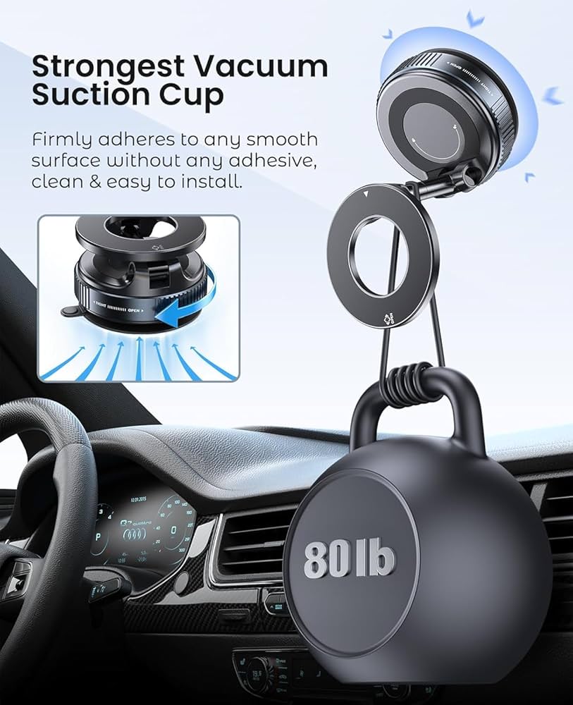 360° Vaccum Magnetic Phones Holder, Magnetic Car Phone Mount, Hands-Free Suction Cup Phones Holder for Car/Gym/Mirror/Shower, Car Mount Compatible with All Mobile (Extended)
