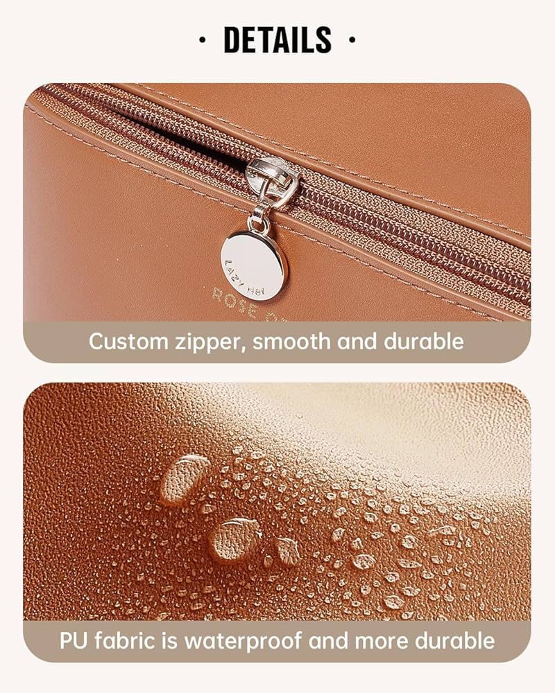 Makeup Pouch, Large Capacity Cosmetic Travel Bag, Women's Makeup Travel Bag Portable Leather Cosmetics Bag, Makeup Bags with Handle and Divider, Wide Opening Makeup Organizer