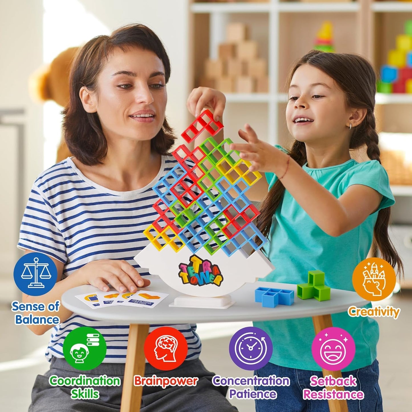 Tetra Tower Game, Tower Building Game, Truz Swinging Tetra Tower Balance Stacking Building Balance Blocks Colorful Building Blocks for Kids 5+ Years and Adults Party Games (16 Pcs)