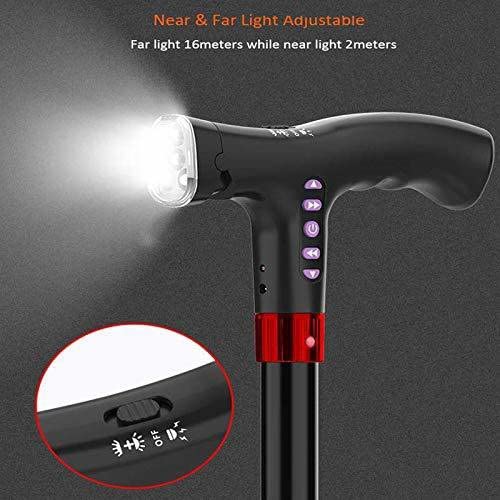 MCP Healthcare Rechargeable Walking Radio Hand Stick Lighting Elderly Walking Stick Adjustable with Alarm Radio Walking Elderly Hand Stick