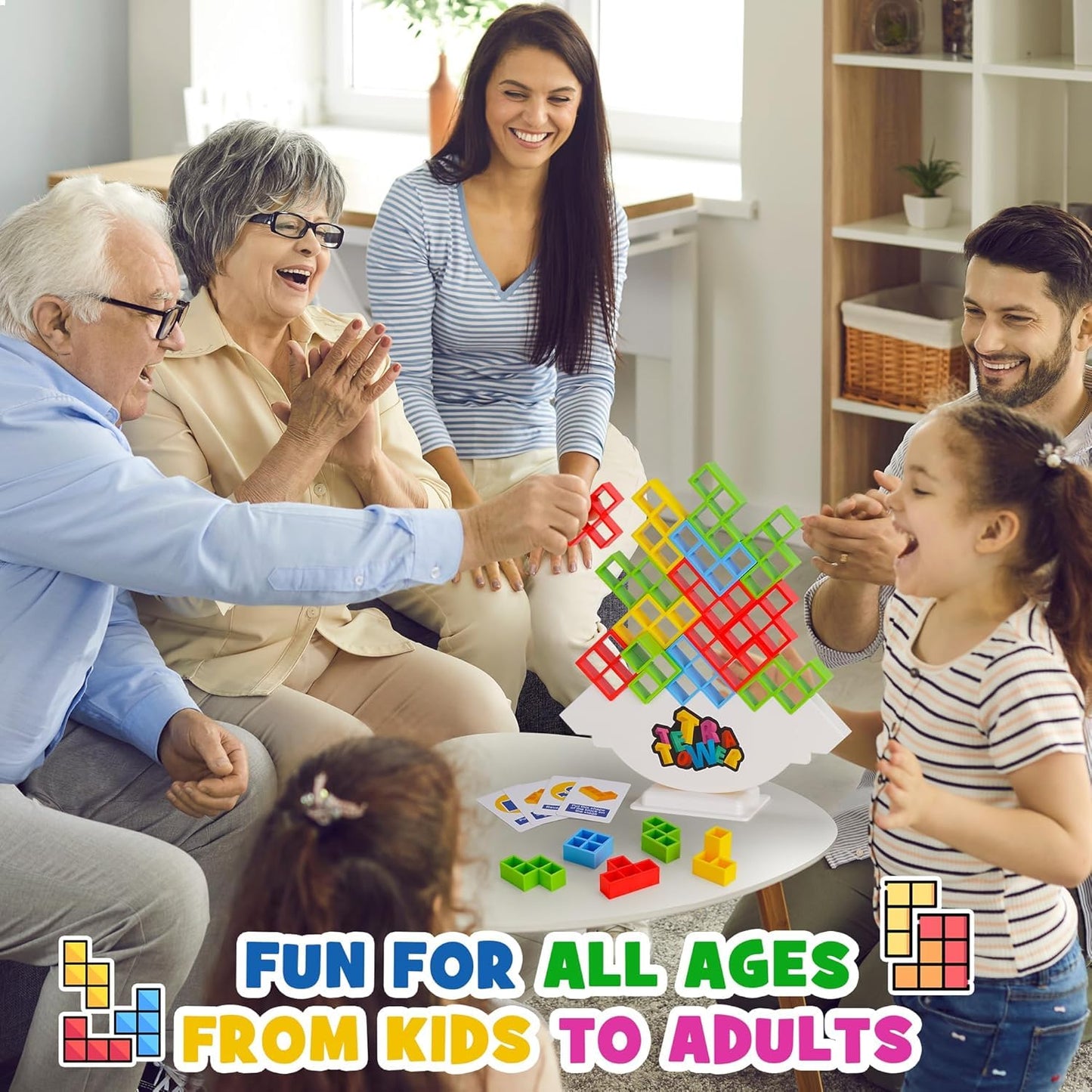 Tetra Tower Game, Tower Building Game, Truz Swinging Tetra Tower Balance Stacking Building Balance Blocks Colorful Building Blocks for Kids 5+ Years and Adults Party Games (16 Pcs)