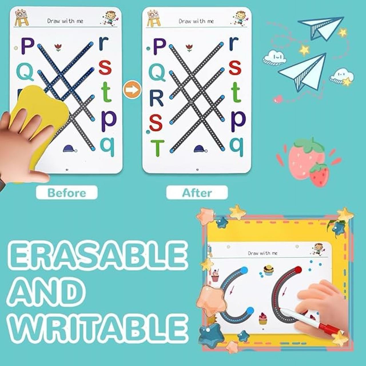 Educational Toys,Reusable Magic Practice Copybook Kit for Kids, Writing Practice and Pen Control Workbook Set