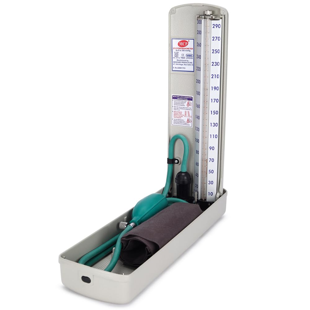 MCP Healthcare Deluxe Mercury Sphygmomanometer: Accurate Arm Blood Pressure Monitoring for Professional & Personal Use (Grey)