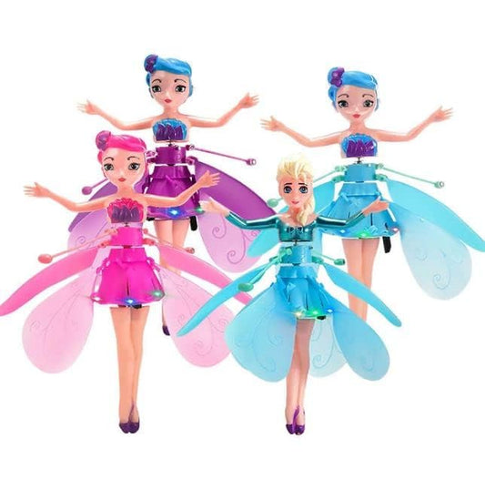 URM Enterprises Magical Flying Fairy Doll, Hand Sensor Control, USB Powered Magic Sky Dancers Toy, Rainbow Glitter Flying Princess Doll for Girls Boys (Random Color)