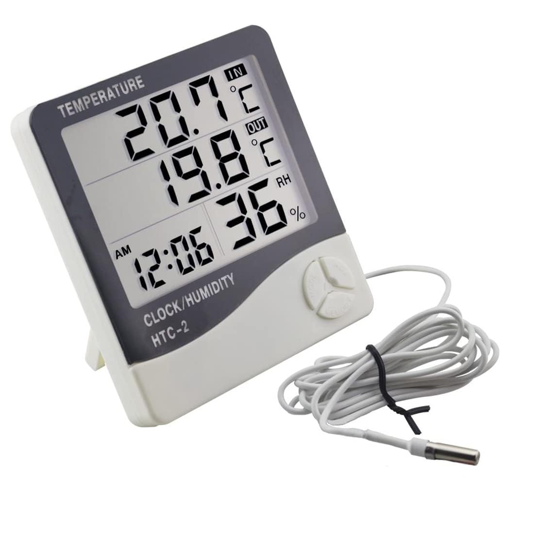 MCP Healthcare Digital Thermometer Hygrometer HTC-2 Room Thermometer with Humidity Incubator Meter and Accurate Temperature Indicator Wall Mounting LCD Digital Clock Monitor for Indoor