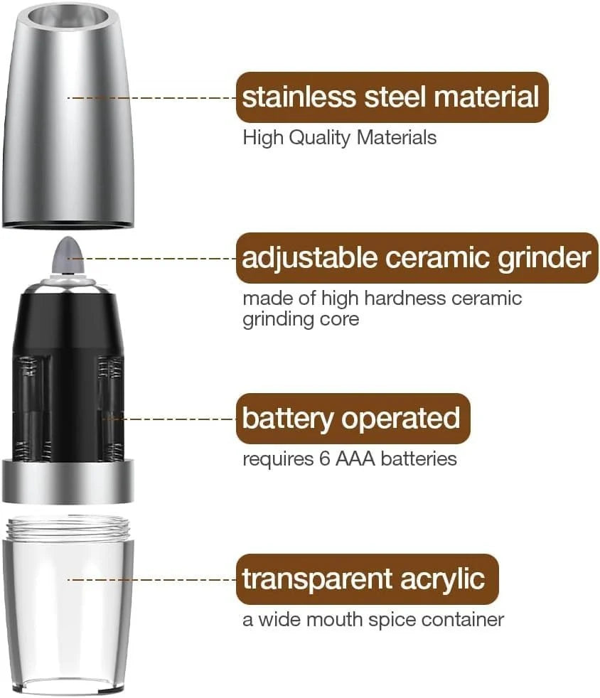 Glass Gravity Electric Salt Pepper Grinder
