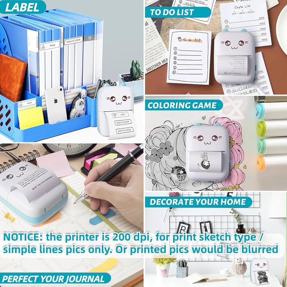 Mini Bluetooth Thermal Printer, Portable Label Printer Inkfree Printer for Android & iOS System, Black on White Thermal Printer with Roll of Print Paper (Style 1) (Style 2)
