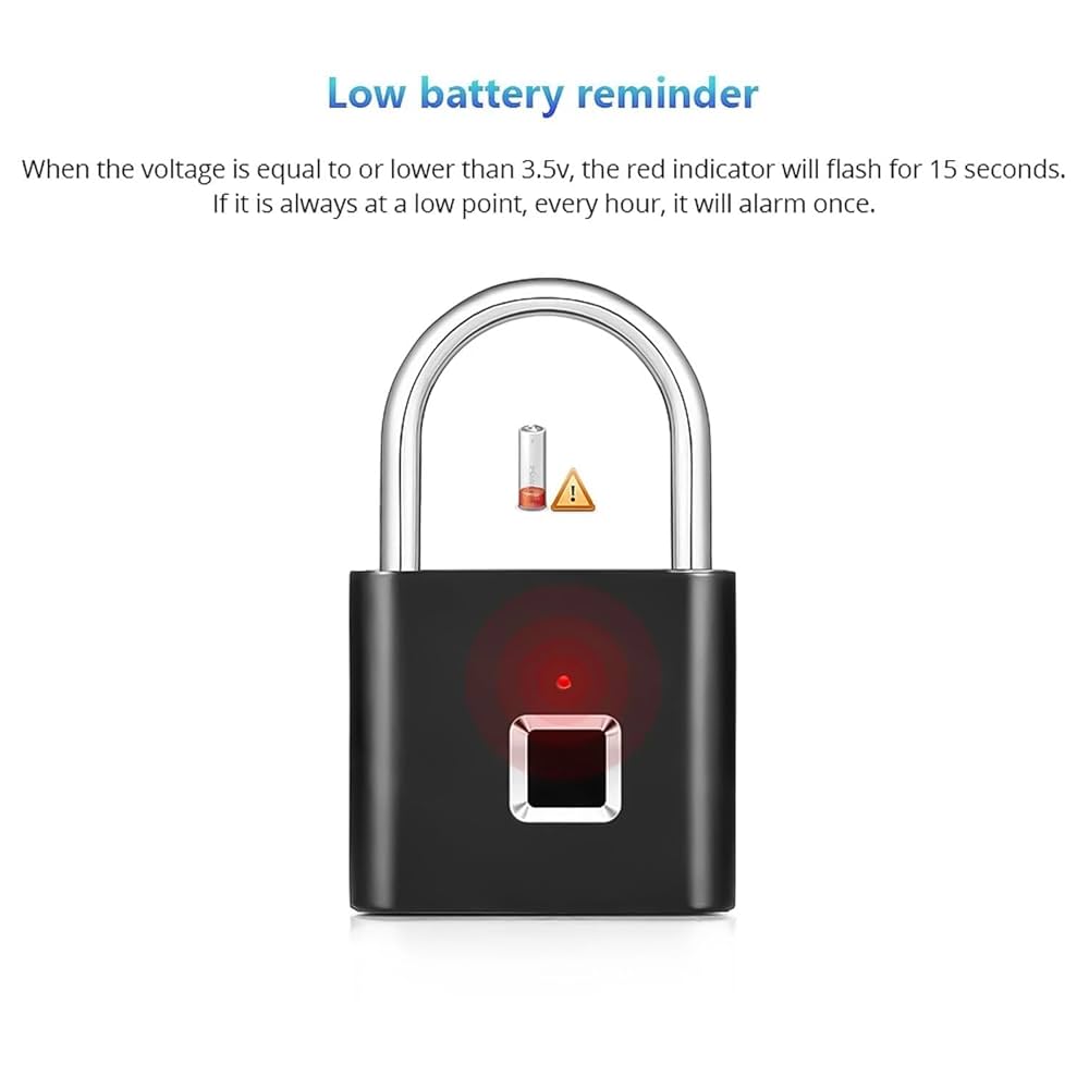 Smart Biometric Fingerprint Padlock – Keyless Security Lock with Up to 10 Fingerprint Storage, Rechargeable Battery & LED Indicator, Durable Waterproof Metal Design for Home