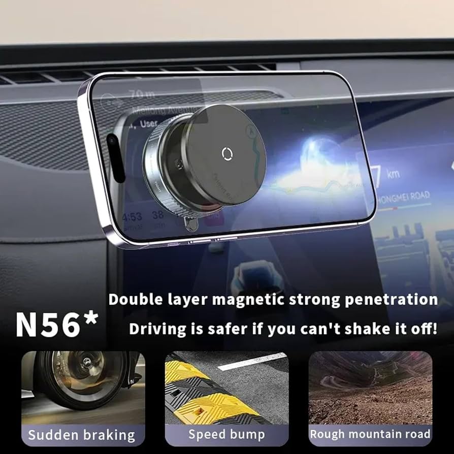 Vacumm Suction Cup Phone Mount Magnetic Car Cell Phone Holder| 360 Rotation | Vacuum Lock Holder for Multipurpose Use | Heavy Duty | Reusable Wall Holder for Kitchen, Bathroom, Desk