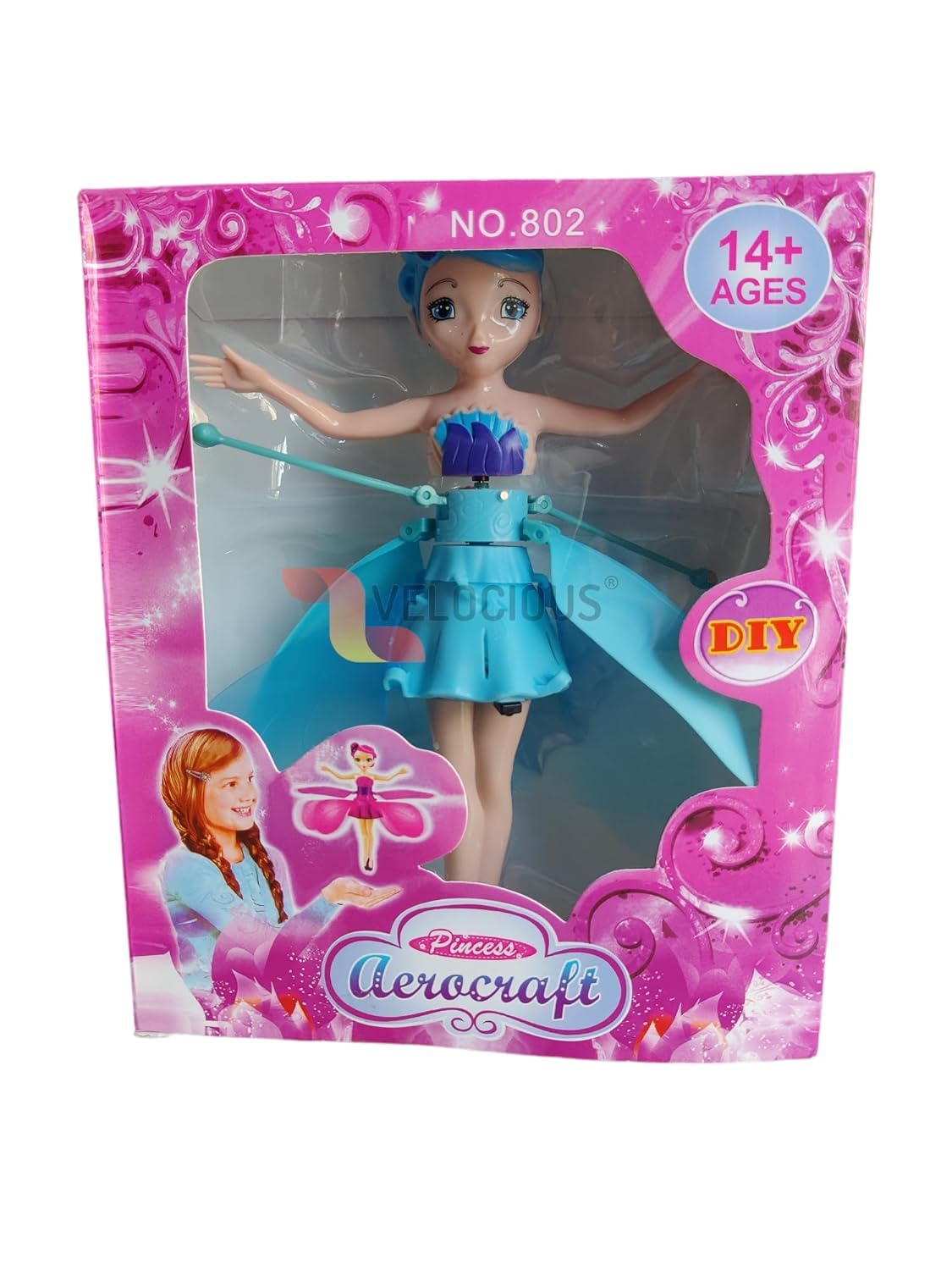 URM Enterprises Magical Flying Fairy Doll, Hand Sensor Control, USB Powered Magic Sky Dancers Toy, Rainbow Glitter Flying Princess Doll for Girls Boys (Random Color)
