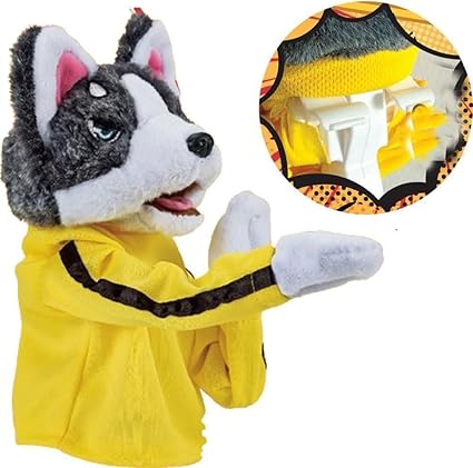 Kung Fu Dog, Kung Fu Husky, Gloves Doll Children's Game Plush Toys Stuffed Hand Puppet Dog Action Toy with Sounds for Kids Gifts(Button Cell Battery Not Included) (1 pcs)