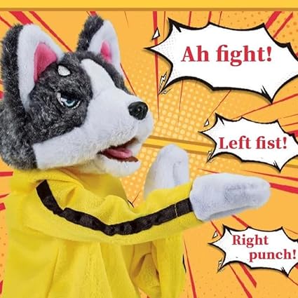 Kung Fu Dog, Kung Fu Husky, Gloves Doll Children's Game Plush Toys Stuffed Hand Puppet Dog Action Toy with Sounds for Kids Gifts(Button Cell Battery Not Included) (1 pcs)