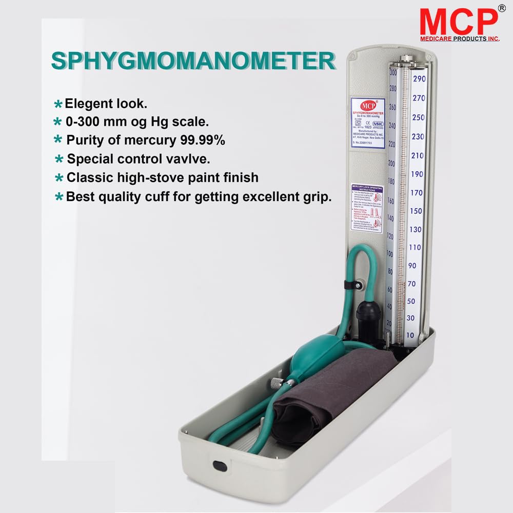 MCP Healthcare Deluxe Mercury Sphygmomanometer: Accurate Arm Blood Pressure Monitoring for Professional & Personal Use (Grey)