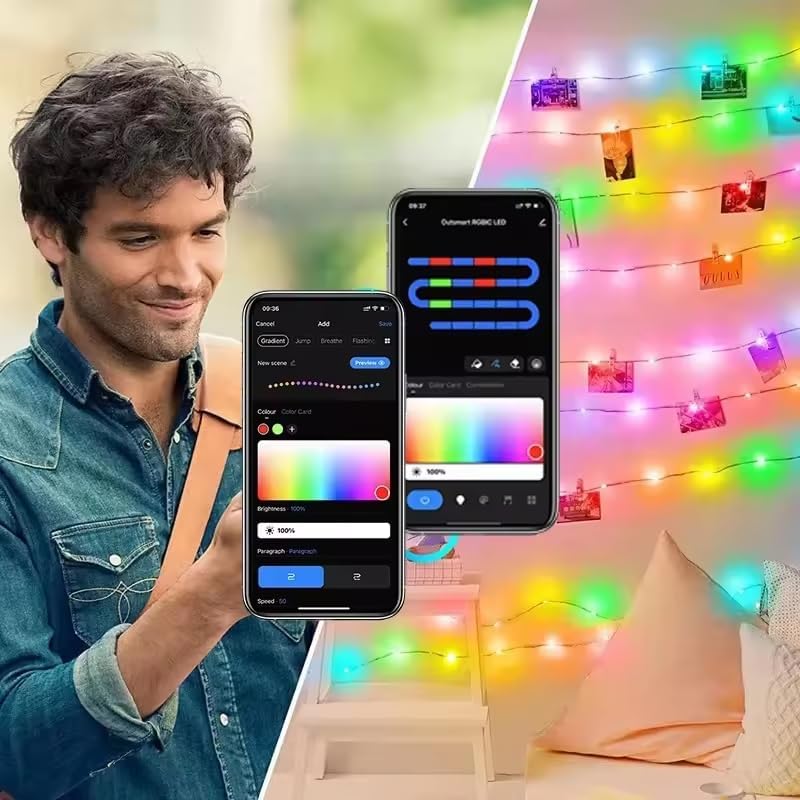 10M USB Led Fairy String Light Bluetooth APP RGB IC |Multi Color LED Fairy Lights | RGB USB Twinkle Smart Fairy Light |Smart Neon Strip Lights | Music Sync RGB Lights with Remote | Multicolor
