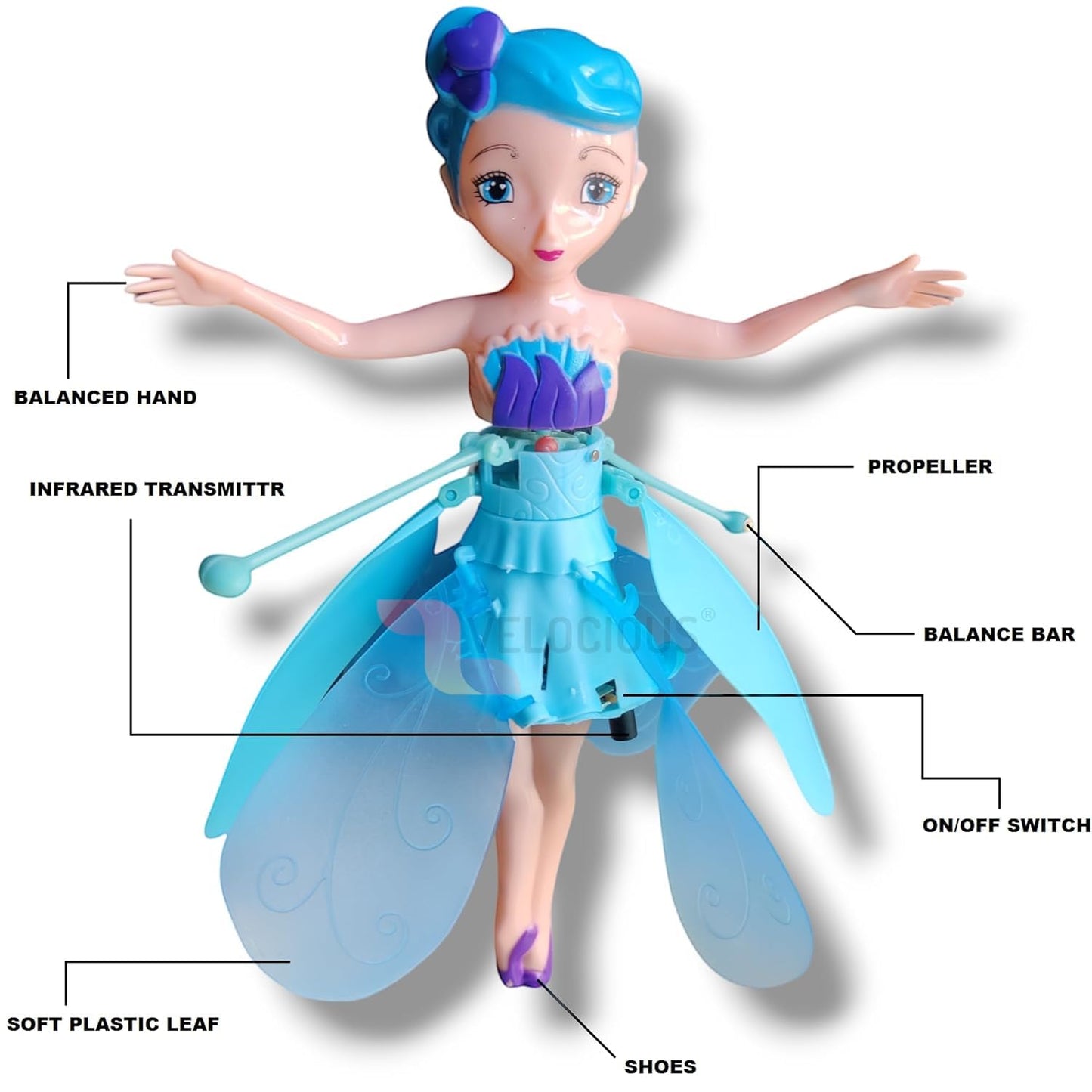 URM Enterprises Magical Flying Fairy Doll, Hand Sensor Control, USB Powered Magic Sky Dancers Toy, Rainbow Glitter Flying Princess Doll for Girls Boys (Random Color)