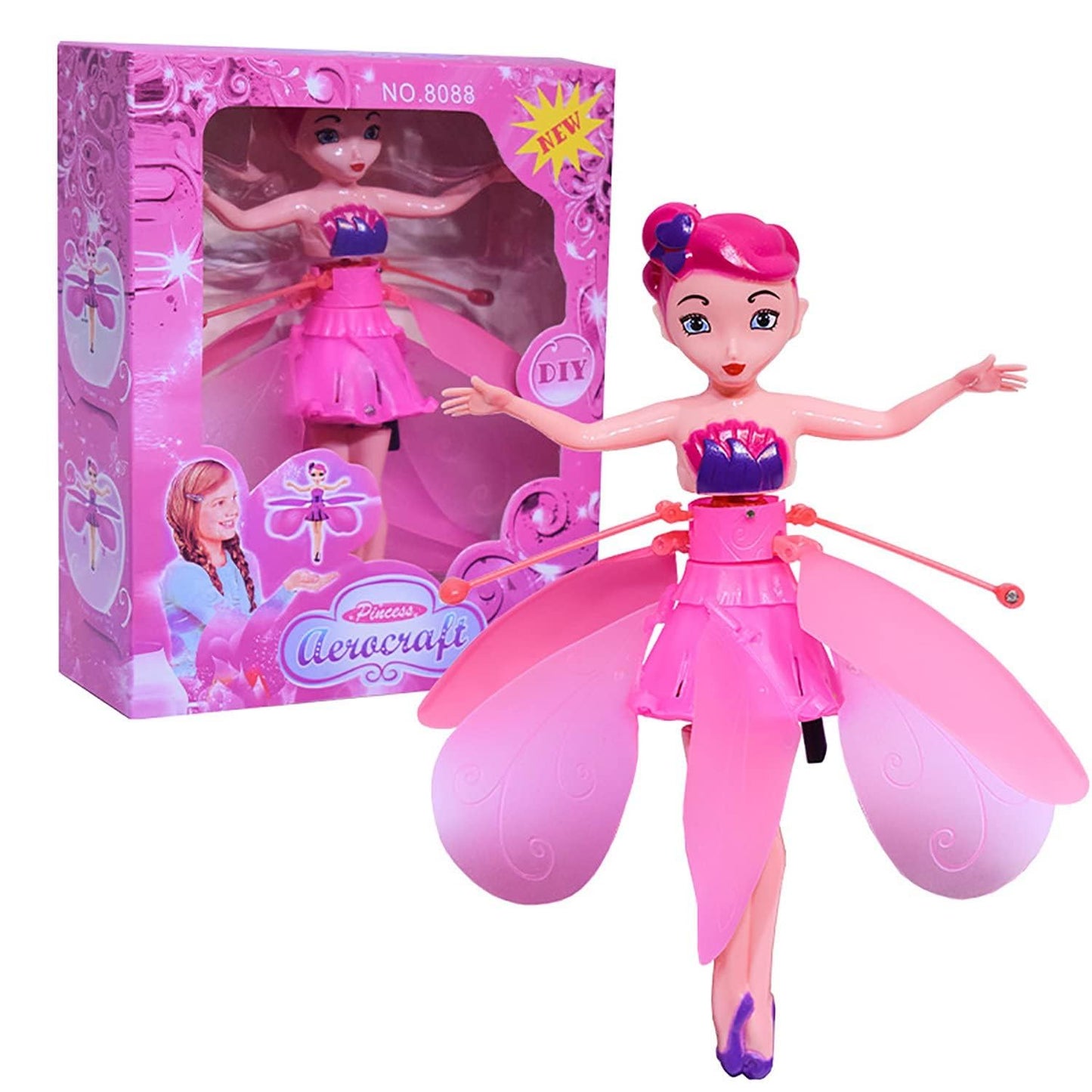 URM Enterprises Magical Flying Fairy Doll, Hand Sensor Control, USB Powered Magic Sky Dancers Toy, Rainbow Glitter Flying Princess Doll for Girls Boys (Random Color)