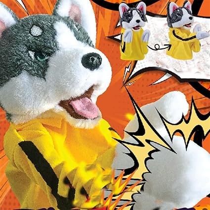 Kung Fu Dog, Kung Fu Husky, Gloves Doll Children's Game Plush Toys Stuffed Hand Puppet Dog Action Toy with Sounds for Kids Gifts(Button Cell Battery Not Included) (1 pcs)