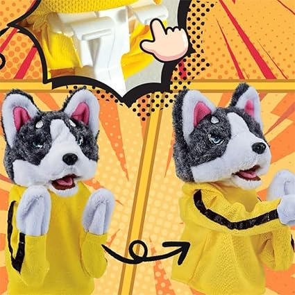 Kung Fu Dog, Kung Fu Husky, Gloves Doll Children's Game Plush Toys Stuffed Hand Puppet Dog Action Toy with Sounds for Kids Gifts(Button Cell Battery Not Included) (1 pcs)