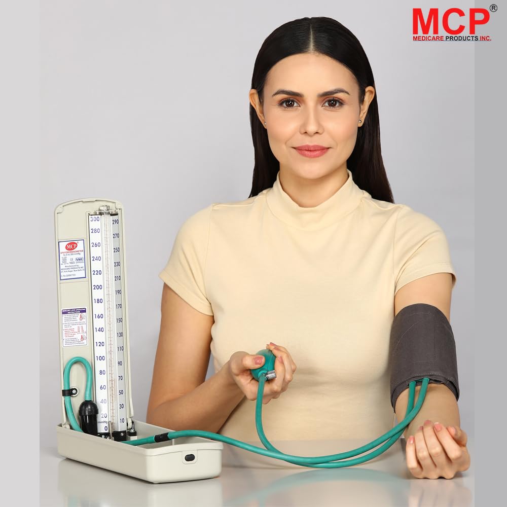 MCP Healthcare Deluxe Mercury Sphygmomanometer: Accurate Arm Blood Pressure Monitoring for Professional & Personal Use (Grey)