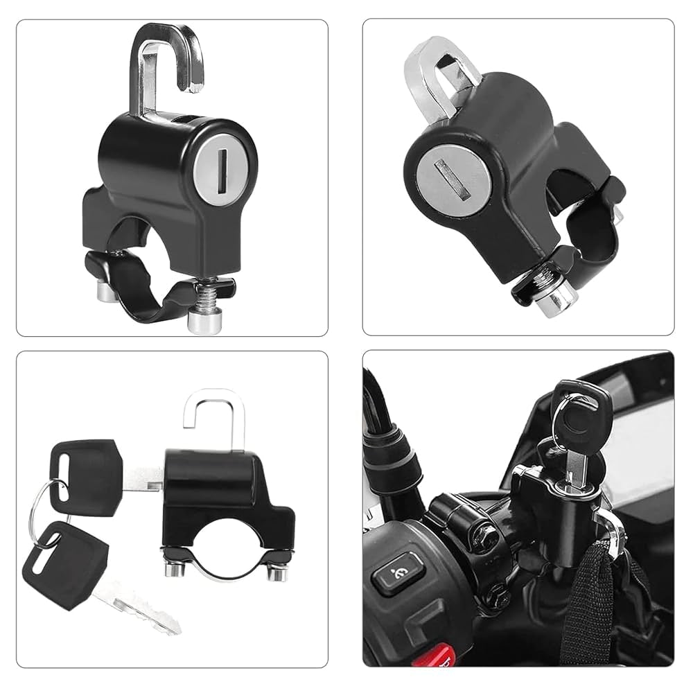 Helmet Lock for Bike - Motorbike Accessories, Anti-Theft Strong Helmet Safety Lock, Portable Bike Handlebar Tubing Helmet Lock with 2 Keys (Black)
