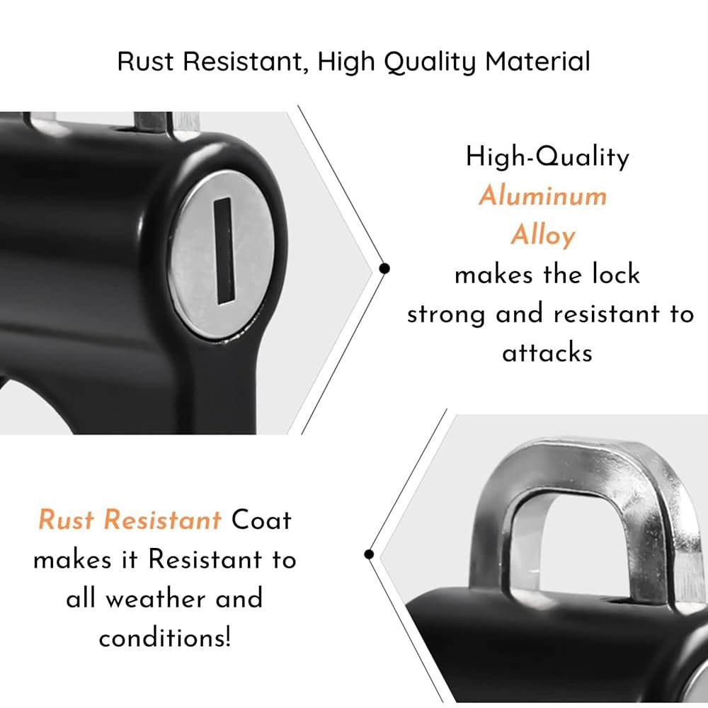 Helmet Lock for Bike - Motorbike Accessories, Anti-Theft Strong Helmet Safety Lock, Portable Bike Handlebar Tubing Helmet Lock with 2 Keys (Black)