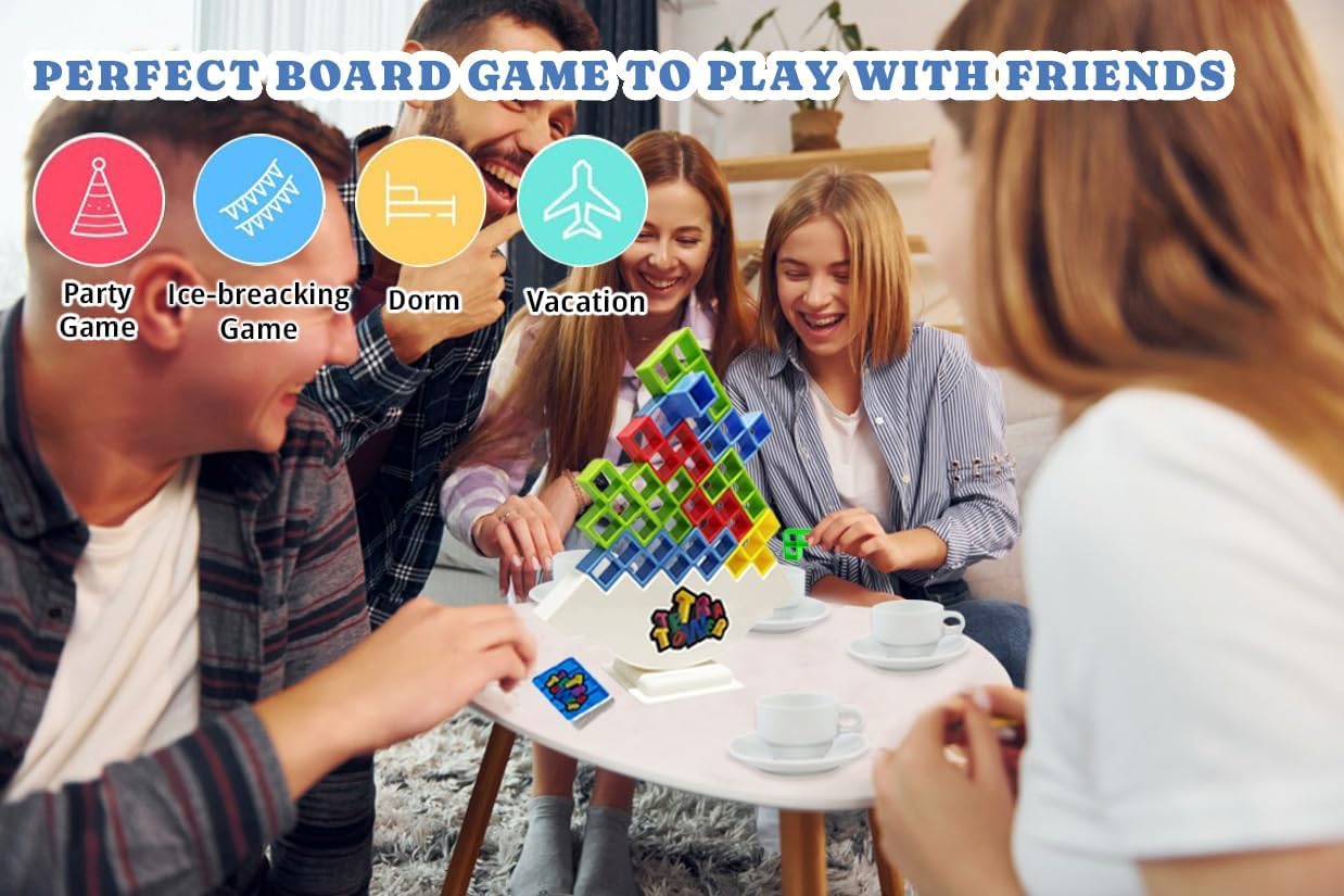 Tetra Tower Game, Tower Building Game, Truz Swinging Tetra Tower Balance Stacking Building Balance Blocks Colorful Building Blocks for Kids 5+ Years and Adults Party Games (16 Pcs)