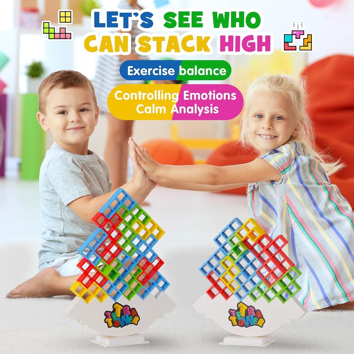 Tetra Tower Game, Tower Building Game, Truz Swinging Tetra Tower Balance Stacking Building Balance Blocks Colorful Building Blocks for Kids 5+ Years and Adults Party Games (16 Pcs)