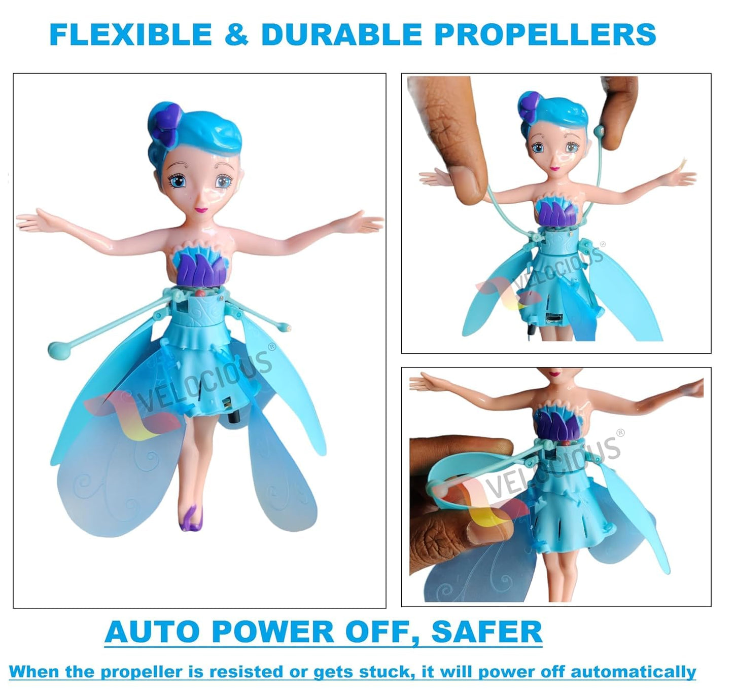URM Enterprises Magical Flying Fairy Doll, Hand Sensor Control, USB Powered Magic Sky Dancers Toy, Rainbow Glitter Flying Princess Doll for Girls Boys (Random Color)