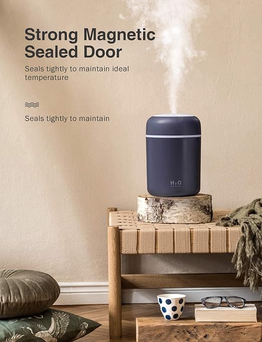Colorful Mini Humidifier, USB Desktop Humidifier For Car, Office Room, Bedroom, Auto Shut-Off, 2 Mist Modes, Super Quiet (Grey) ,300 Ml