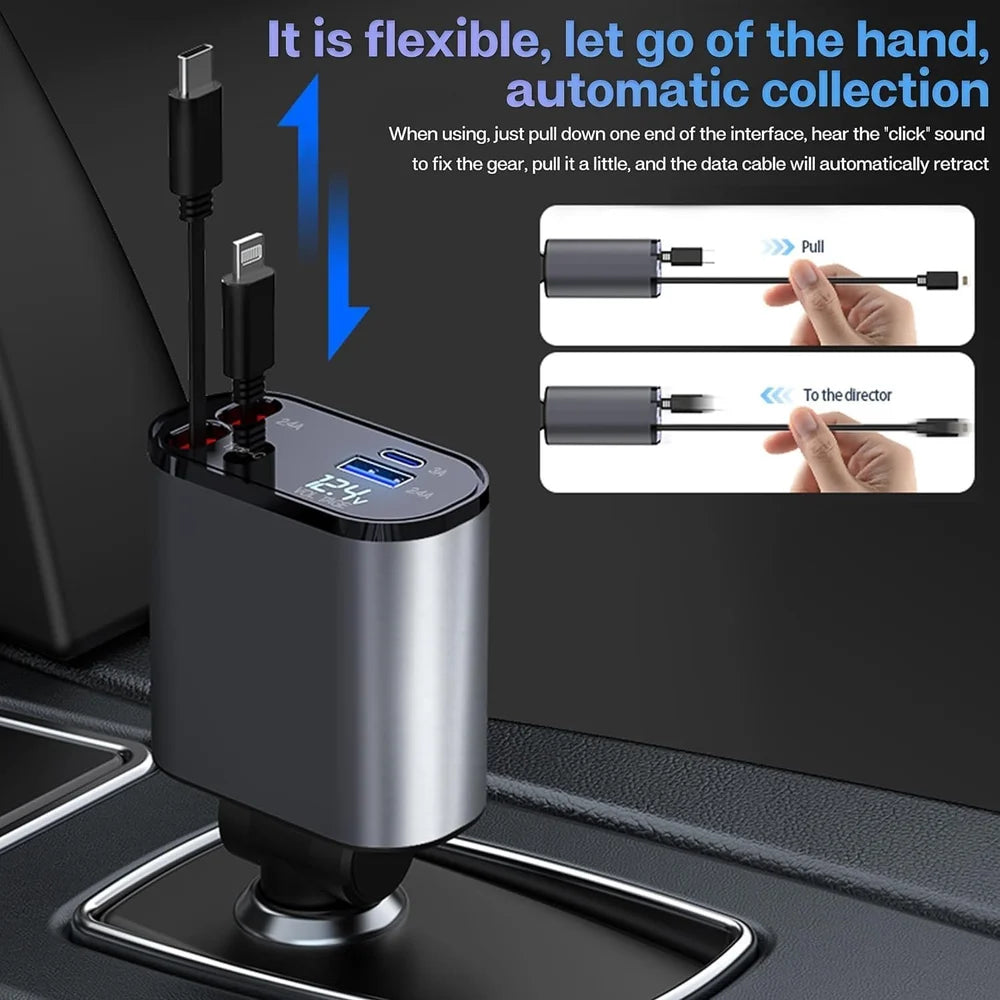 4 in 1 Car Charger 4 in 1 Retractable Car Charger Fast Charger All in One Charger Multi Port Charger