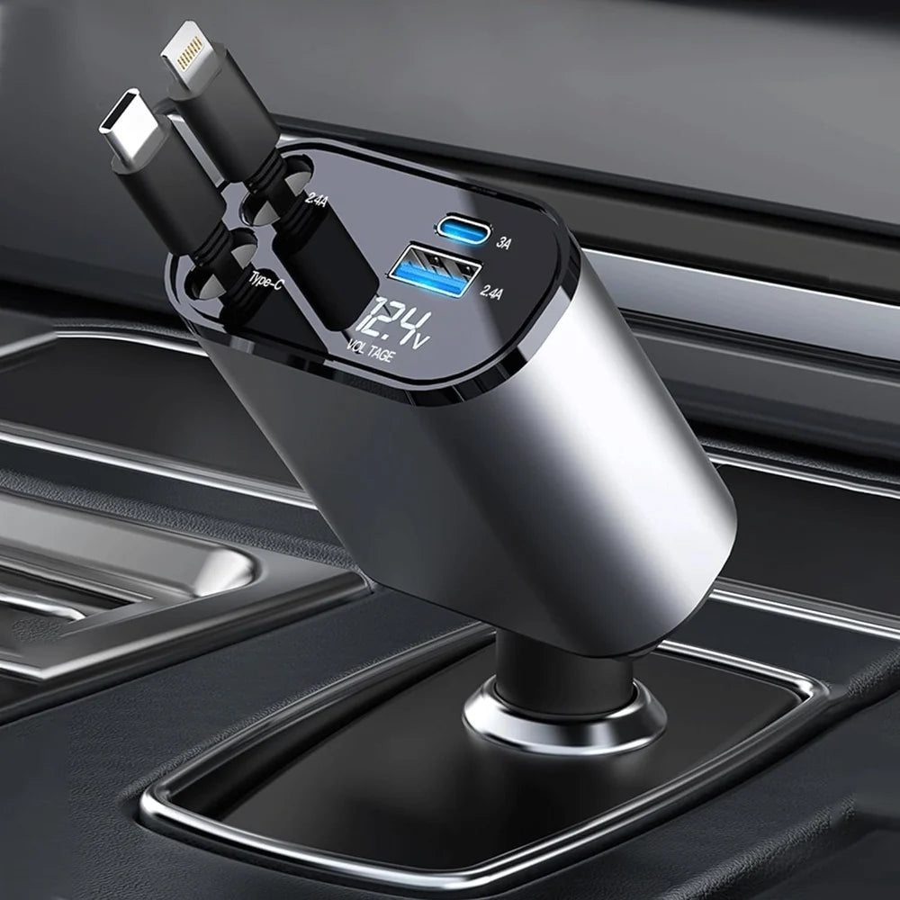 4 in 1 Car Charger 4 in 1 Retractable Car Charger Fast Charger All in One Charger Multi Port Charger