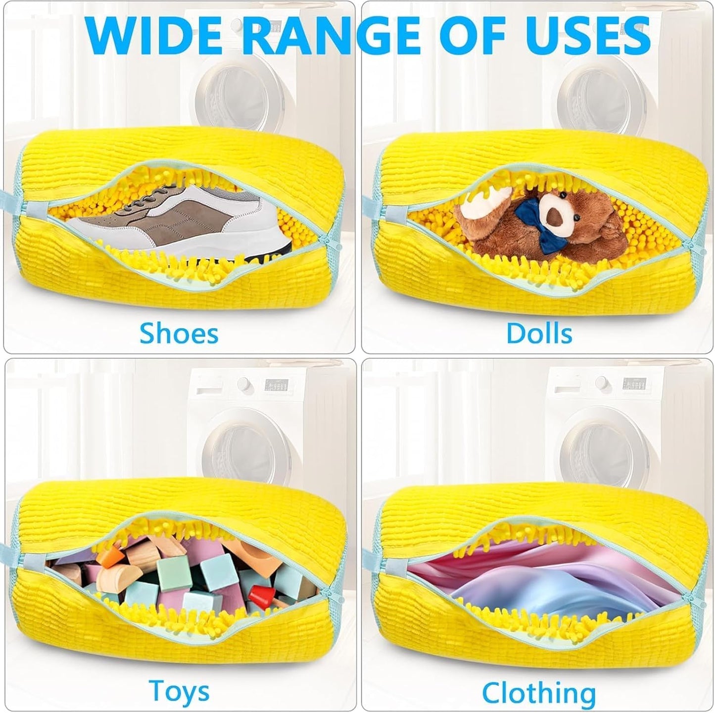 Shoe Bag Washing Machine, Invisible Zipper Side Opening Shoe Washing Bag for Washer and Dryer, Shoe Laundry Bags for Sneakers, Reusable Shoe Cleaning Bag for All Shoe Sizes