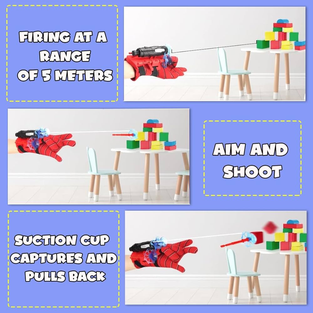 Spider Web Shooter Toys for Kids Real Gadget Toys for Boys Gloves Launcher Wrist Toy for School Fancy Dress Costume, Cosplay Launcher, Sticky Wall Soft Bomb Action Figures, Multicolor