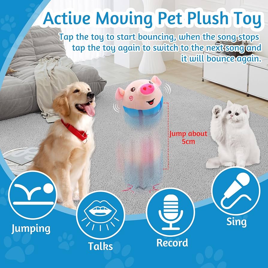 Active Moving Pet Plush Toy Interactive Dog Toys Talking Shake Bounce Boredom Toys Jumping Pig Toy For Dog Washable Cartoon Pig Plush Moving Dog Ball For Pets Cats Small And Medium Dogs