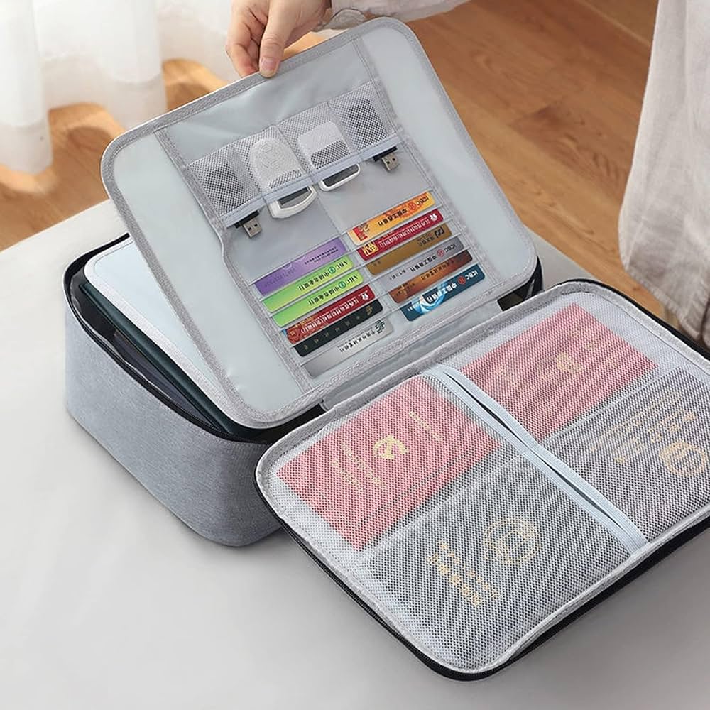 Document Organizer Bag Multilayer Travel File Organiser Document Storage Bag with Lock Waterproof File Folders Certificates A4 Document file organizer Safe Pouch for Home Office Travel