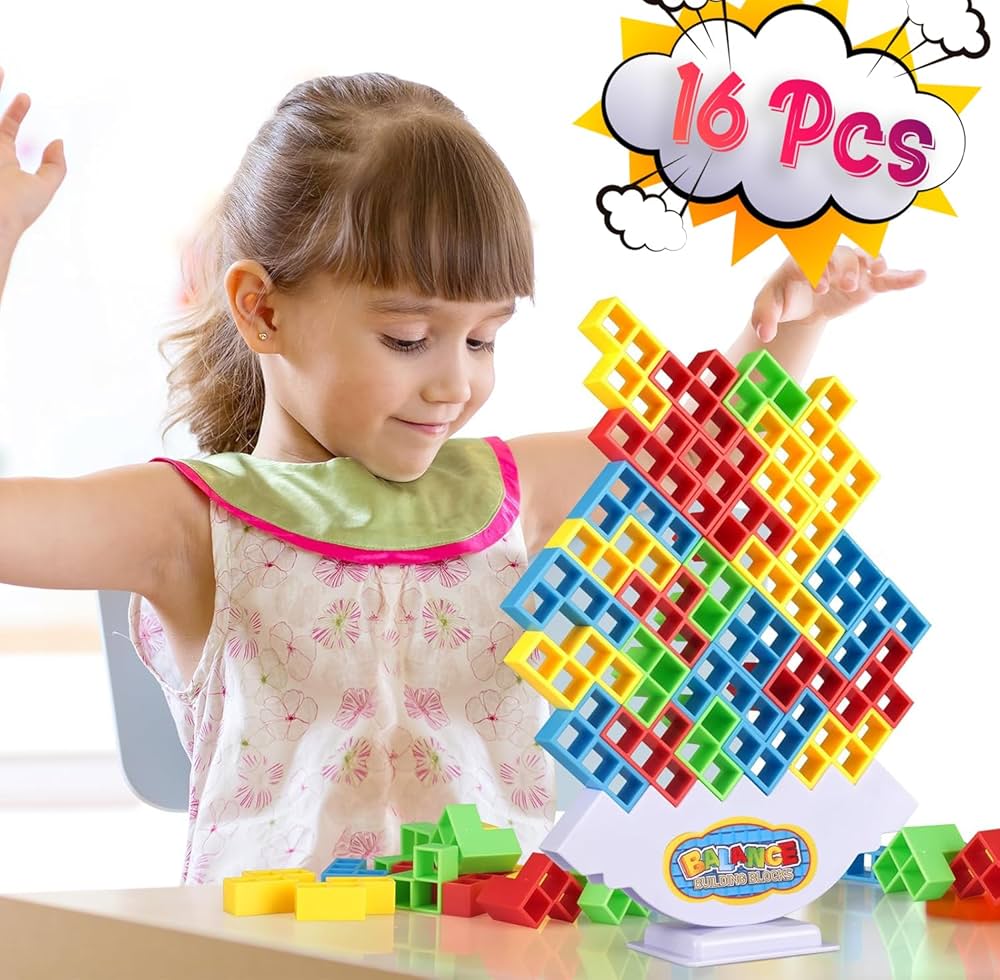 Tetra Tower Game, Tower Building Game, Truz Swinging Tetra Tower Balance Stacking Building Balance Blocks Colorful Building Blocks for Kids 5+ Years and Adults Party Games (16 Pcs)