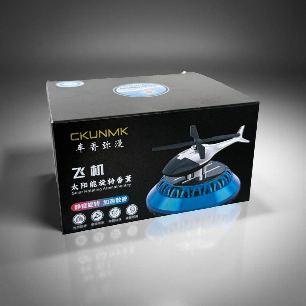 Solar-Powered Car Air Freshener with Rotating Helicopter Display