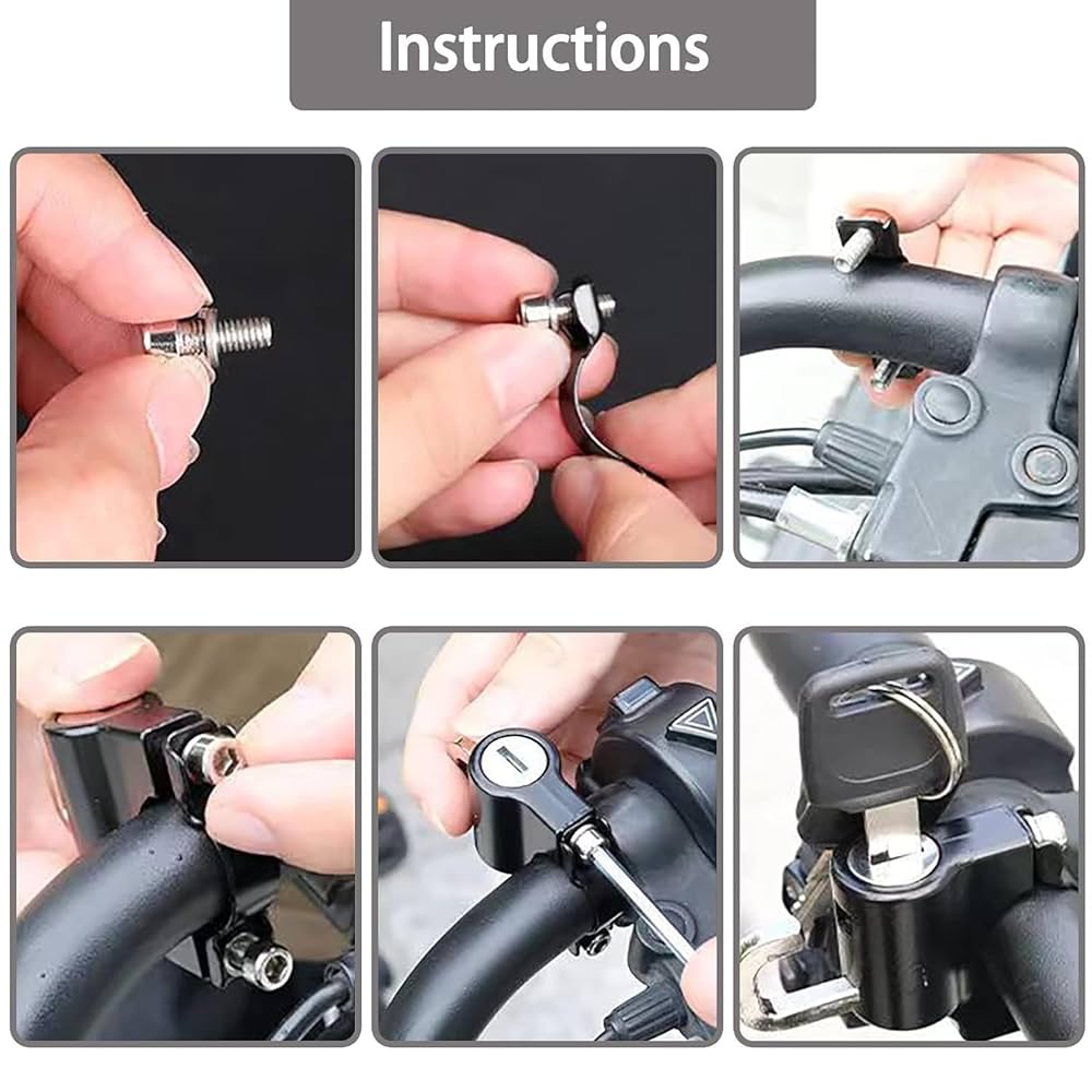 Helmet Lock for Bike - Motorbike Accessories, Anti-Theft Strong Helmet Safety Lock, Portable Bike Handlebar Tubing Helmet Lock with 2 Keys (Black)