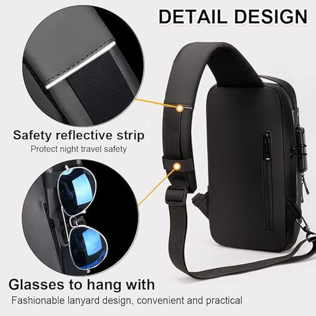 Sling Bag For Men CrossBody Backpack For Men Women, Anti-Theft Chest Bag With USB Charging Port,Messenger Bags, Waterproof Casual Shoulder Bag