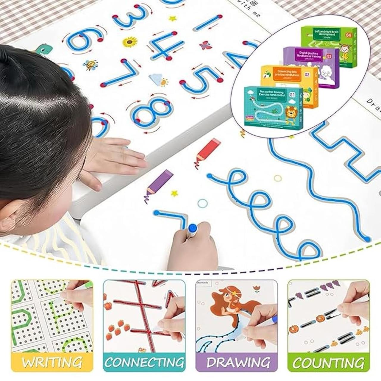 Educational Toys,Reusable Magic Practice Copybook Kit for Kids, Writing Practice and Pen Control Workbook Set