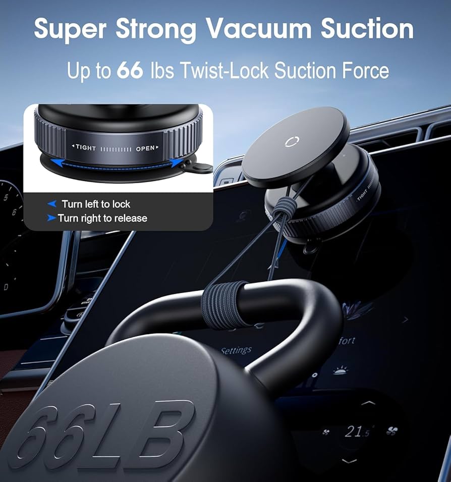 Vacumm Suction Cup Phone Mount Magnetic Car Cell Phone Holder| 360 Rotation | Vacuum Lock Holder for Multipurpose Use | Heavy Duty | Reusable Wall Holder for Kitchen, Bathroom, Desk