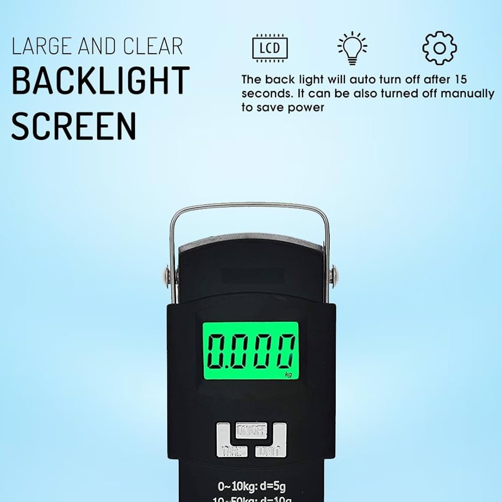50kg Digital Luggage Weighing Scale. Portable Electronic Weight Machine for Travel & Flights. LCD Display. Accurate, Lightweight, Handheld Luggage Scale for Bags, Suitcases, Home, Airport Use.