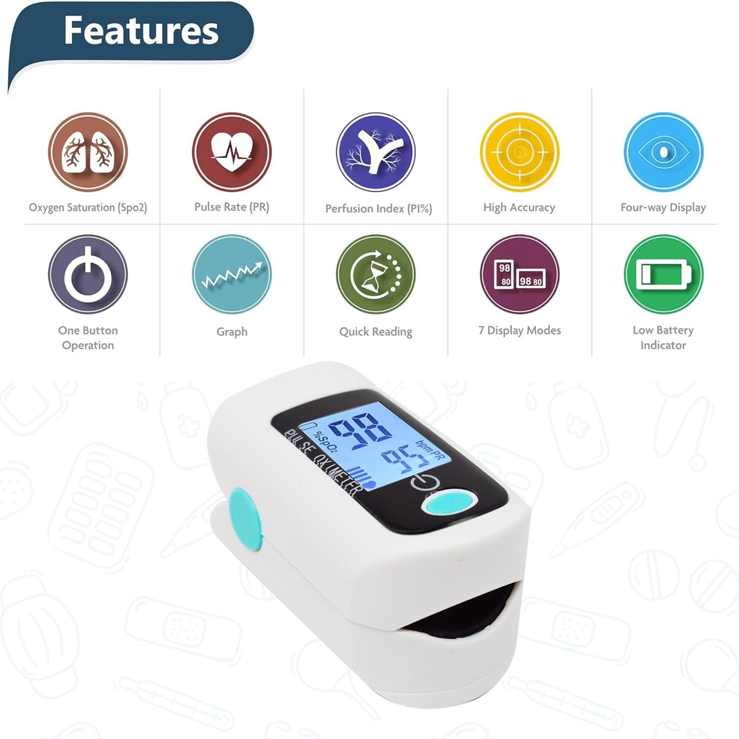 MCP X1805 Pulse Oximeter with Oxygen Saturation Monitor, Heart Rate and SpO2 Levels Oxygen Meter with LED Display Pulse Oximeter