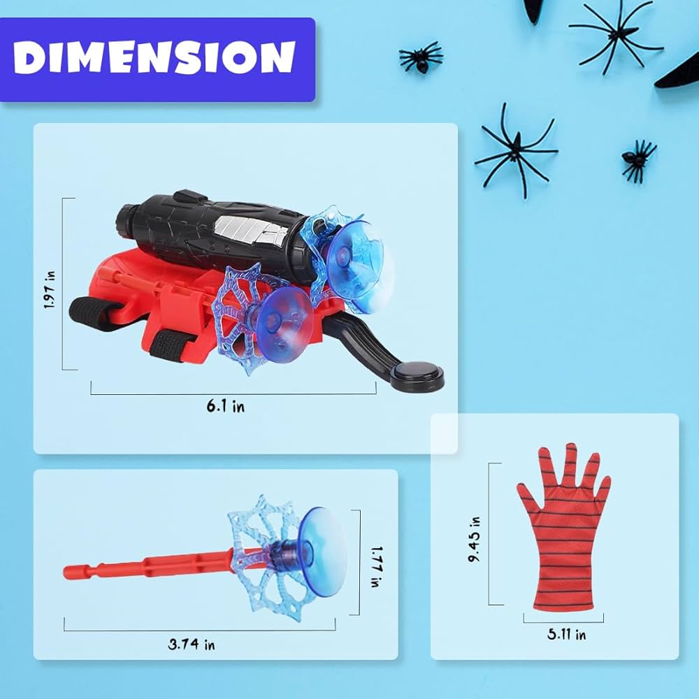 Spider Web Shooter Toys for Kids Real Gadget Toys for Boys Gloves Launcher Wrist Toy for School Fancy Dress Costume, Cosplay Launcher, Sticky Wall Soft Bomb Action Figures, Multicolor